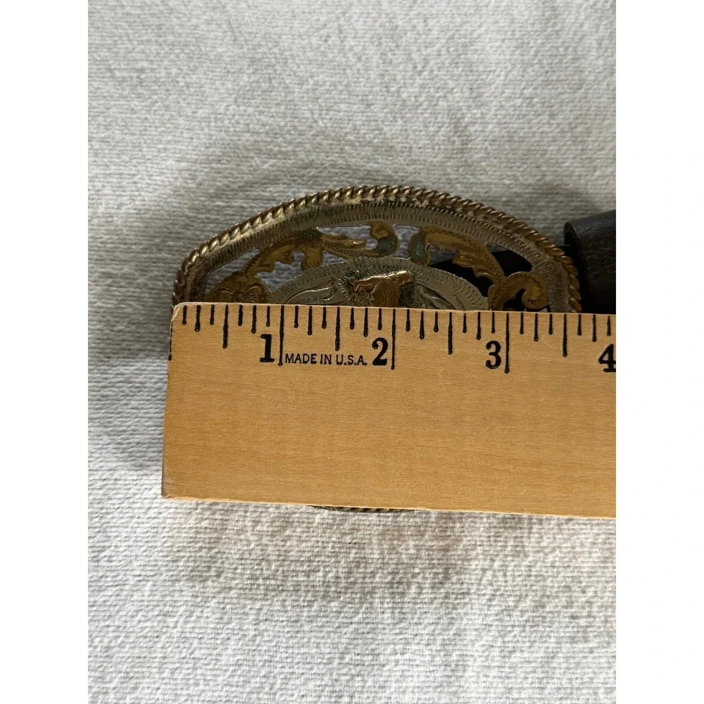 Alpaca Mexico Bronco Buckle Leather Belt Mens 42 Black Western Cowboy Rodeo